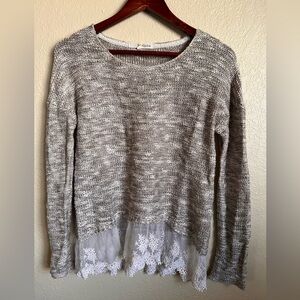 Rewind Heathered Gray Sweater with Lace Detail